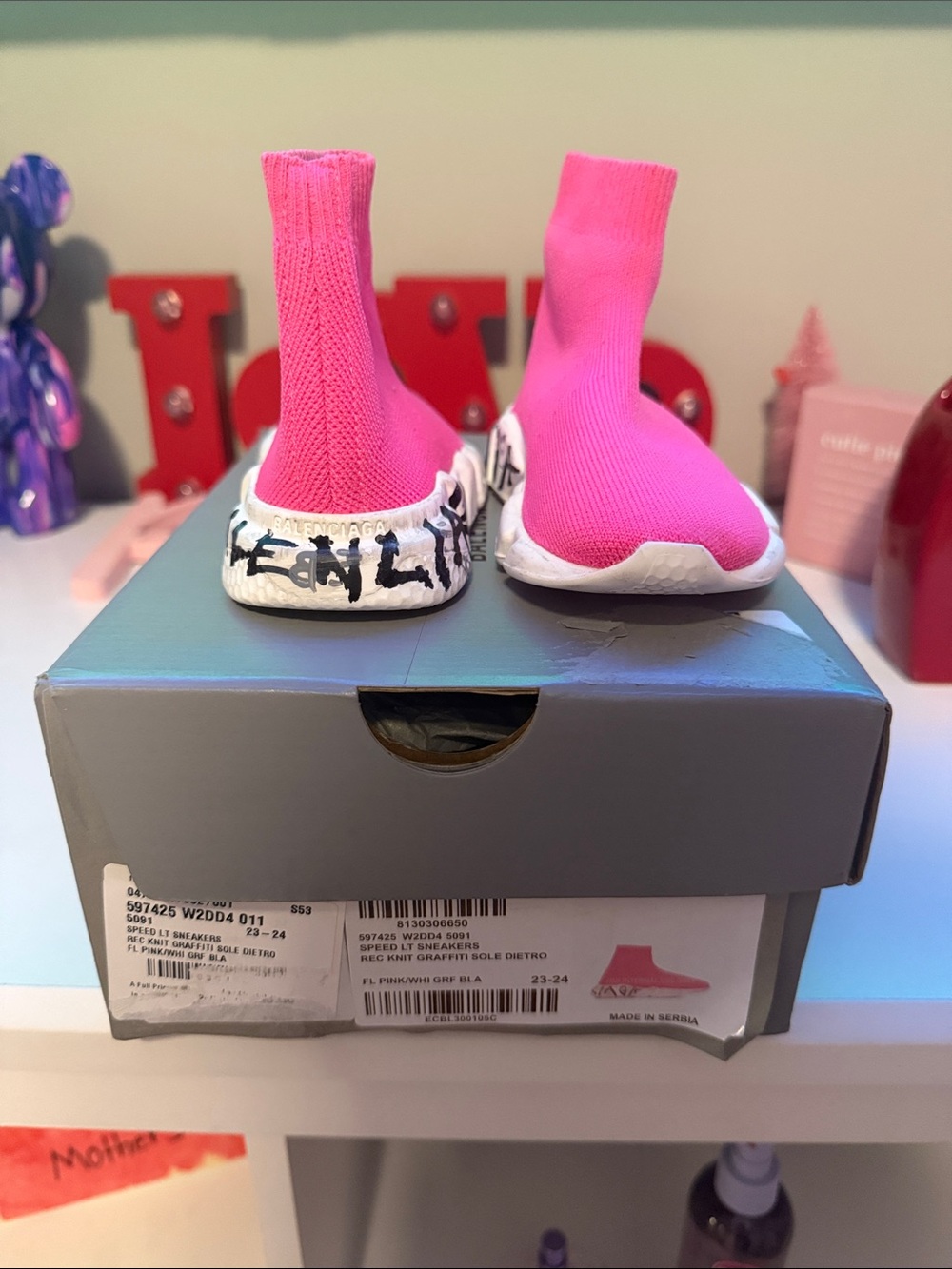 Balenciaga Kids Hot Pink Sock Sneakers with Graffiti Sole